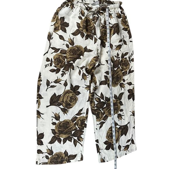 Hot Cotton 100% Linen White Green Rose Twin Set Small Tank High Waisted Pants - Picture 12 of 14